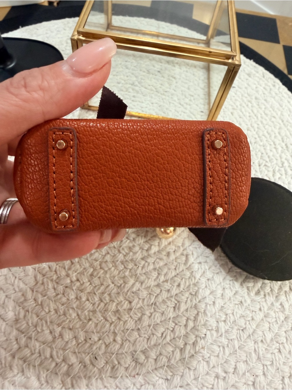 Mini Tan Handbag & Puffy Crystal Logo Charm Keychain | NEW | Accessory Set - Picture 5 of 8